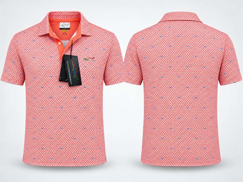 Never worn NWT Greg Norman Golf Polo Shirt Size L Red Crab Print Playdry